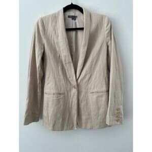 Vince Linen Cotton Blazer Size 4 Khaki Tan Neutral Lightweight Spring Summer